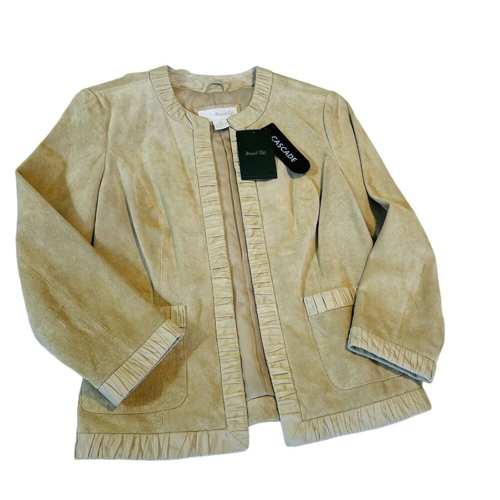 Marshall Fields Taupe Womens 4 Premium Suede Leather Trim Jacket Blazer